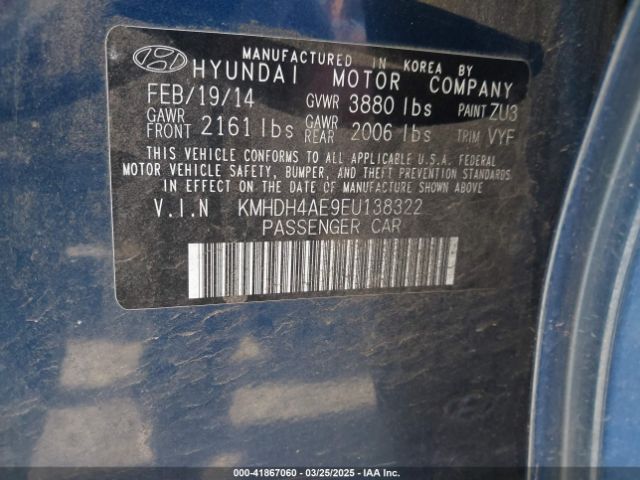 KMHDH4AE9EU138322 Hyundai ELANTRA SE