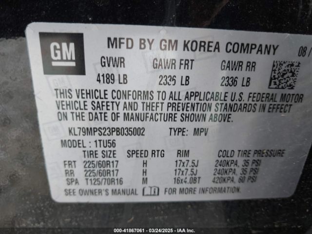 KL79MPS23PB035002 Chevrolet Trailblazer Fwd Lt