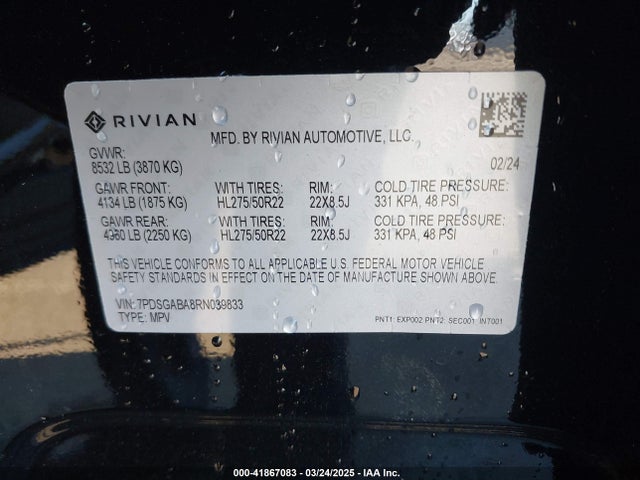 Rivian R1s Adventure Quad Motor Large Pack 2024 7PDSGABA8RN039833 Image 9