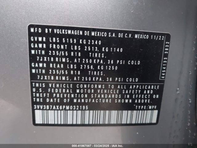 2023 VOLKSWAGEN TIGUAN 3VV3B7AX6PM032195 Photo 8