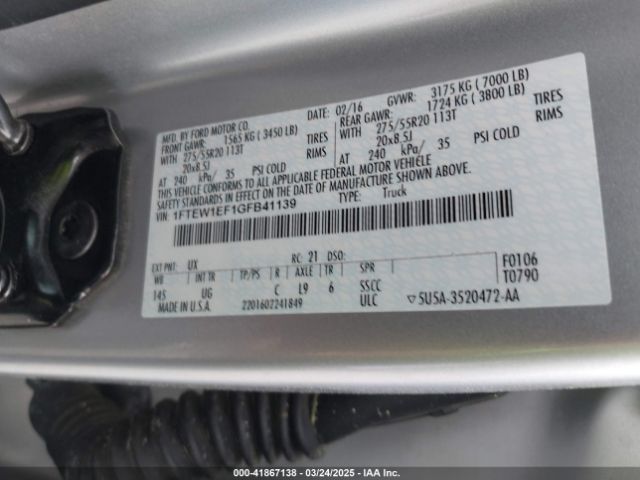 1FTEW1EF1GFB41139 Ford F-150 Xlt