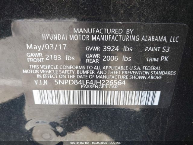 5NPD84LF4JH226564 Hyundai ELANTRA SEL