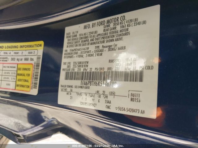 1FA6P8TH6K5146789 Ford Mustang Ecoboost
