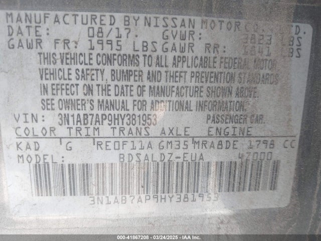 3N1AB7AP9HY381953 Nissan SENTRA SV