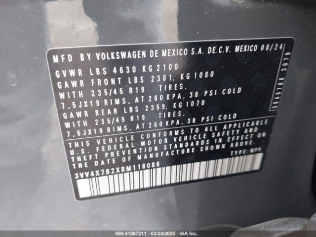 3VV4X7B2XRM118086 Volkswagen Taos 1.5t Sel