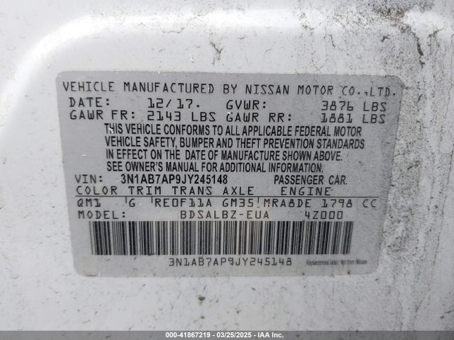 3N1AB7AP9JY245148 Nissan SENTRA S