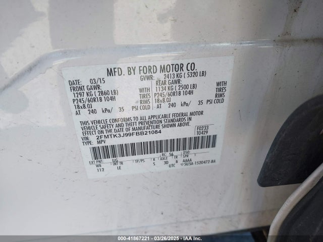 Ford EDGE SEL 2015 2FMTK3J99FBB21084 Image 9