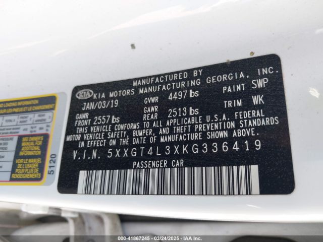 5XXGT4L3XKG336419 KIA Optima Lx