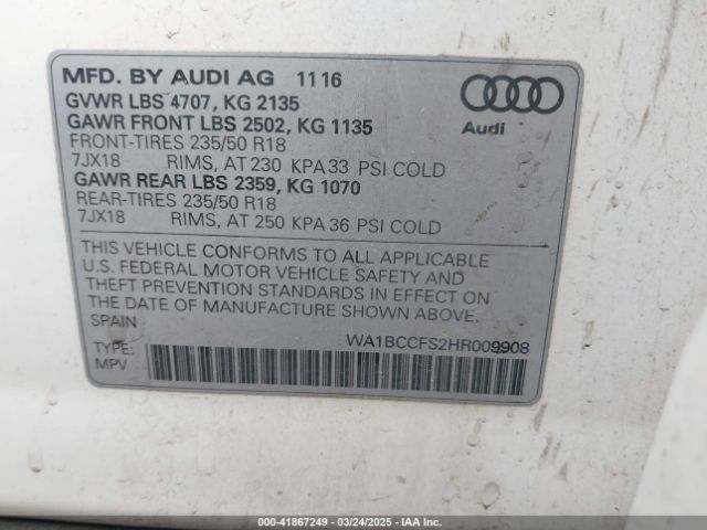 WA1BCCFS2HR009908 Audi Q3 2.0t Premium