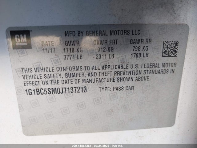 1G1BC5SM0J7137213 Chevrolet Cruze Ls Auto