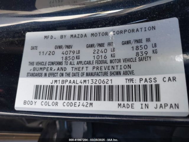 JM1BPAAL4M1320621 Mazda Mazda3 2.5 S