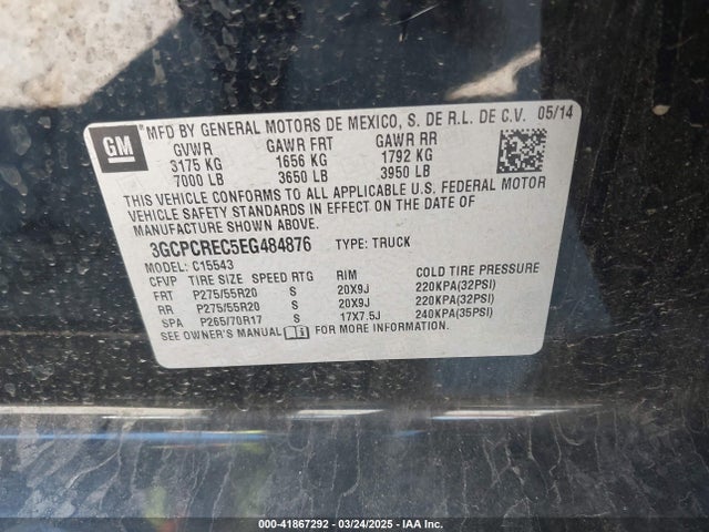 3GCPCREC5EG484876 Chevrolet Silverado 1500 1lt