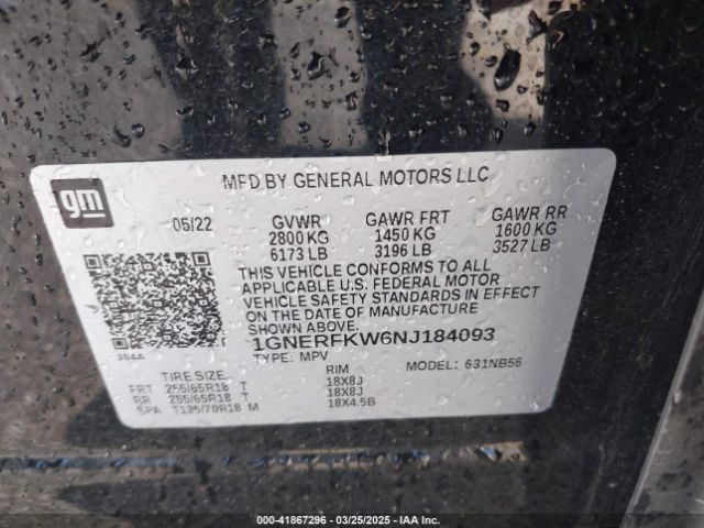 1GNERFKW6NJ184093 Chevrolet Traverse Fwd Ls