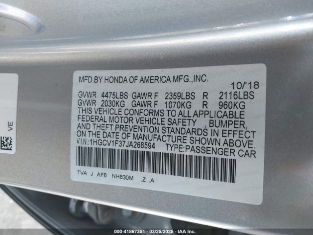 1HGCV1F37JA268594 Honda Accord Sport