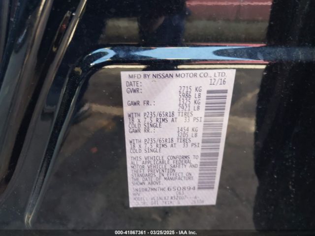 5N1DR2MN7HC650894 Nissan Pathfinder S