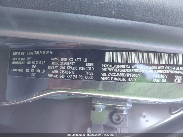 ZACCJABB3HPF84074 Jeep Renegade Latitude Fwd