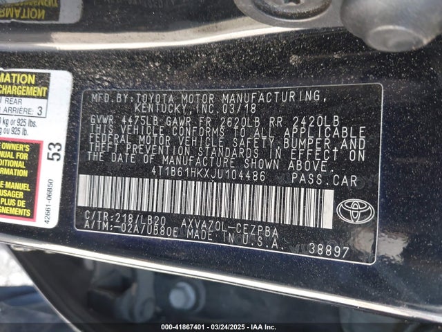 4T1B61HKXJU104486 Toyota CAMRY XSE