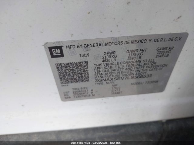 3GNAXSEV7LS566533 Chevrolet Equinox Awd Ls