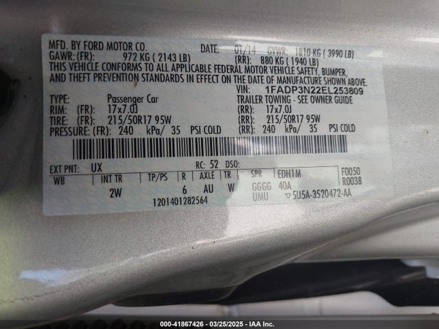 1FADP3N22EL253809 Ford Focus Titanium