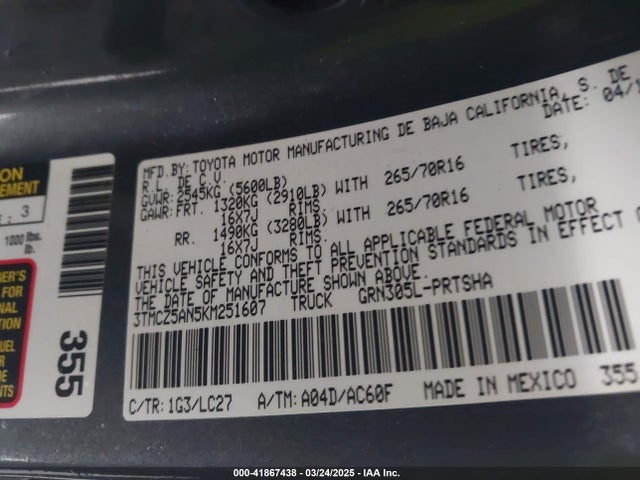 3TMCZ5AN5KM251607 Toyota Tacoma Trd Off Road