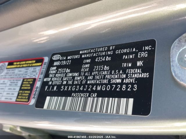 5XXG34J24MG072823 KIA K5 EX