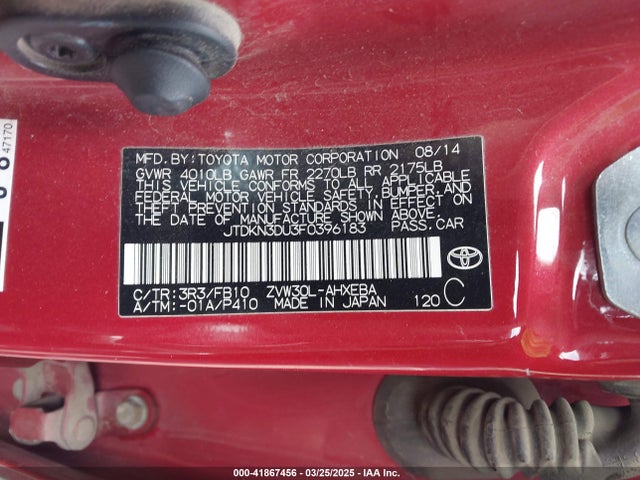 Toyota 2zr-fxe+3jm 2015 JTDKN3DU3F0396183 Image 9