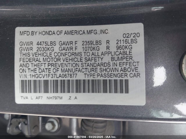 1HGCV1F37LA067877 Honda Accord Sport