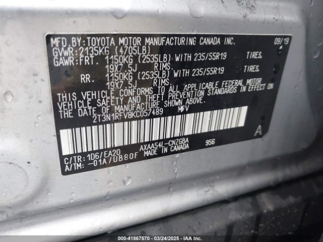 2T3N1RFV8KC057489 Toyota Rav4 Limited
