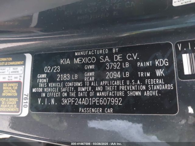 3KPF24AD1PE607992 KIA Forte Lxs