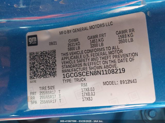 1GCGSCEN8N1108219 Chevrolet Colorado 2wd  Short Box Lt