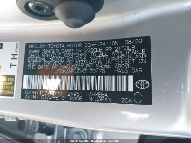 JTDKAMFU5M3130478 Toyota Prius Le