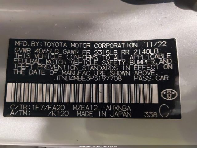 JTND4MBE3P3197708 Toyota COROLLA SE