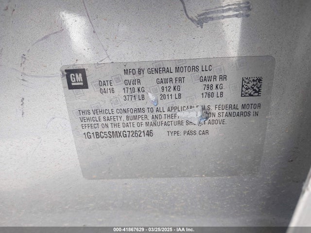 1G1BC5SMXG7262146 Chevrolet Cruze Ls Auto