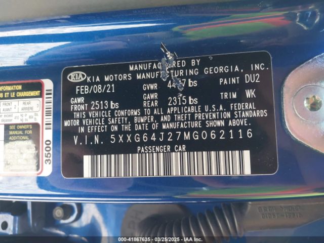 5XXG64J27MG062116 KIA K5 Gt-line