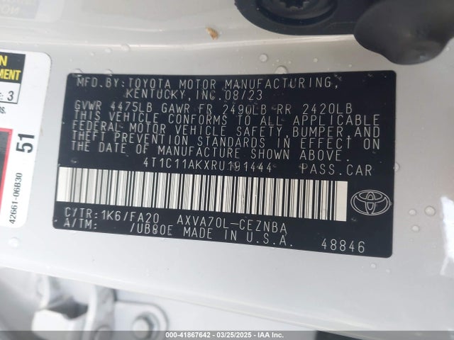 4T1C11AKXRU191444 Toyota CAMRY LE