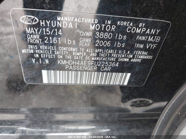 KMHDH4AE9FU225364 Hyundai ELANTRA SE