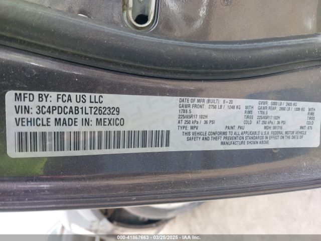 3C4PDCAB1LT262329 Dodge Journey Se Value