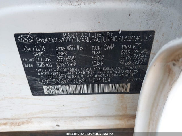 5NMZT3LB9HH035404 Hyundai Santa Fe Sport 2.4l