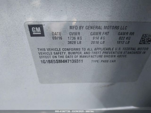 2017 CHEVROLET CRUZE 1G1BE5SM4H7139311 Photo 8