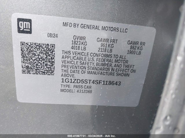 1G1ZD5ST4SF118643 Chevrolet Malibu Fwd 1lt