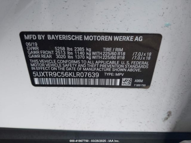 5UXTR9C56KLR07639 BMW X3 Xdrive30i