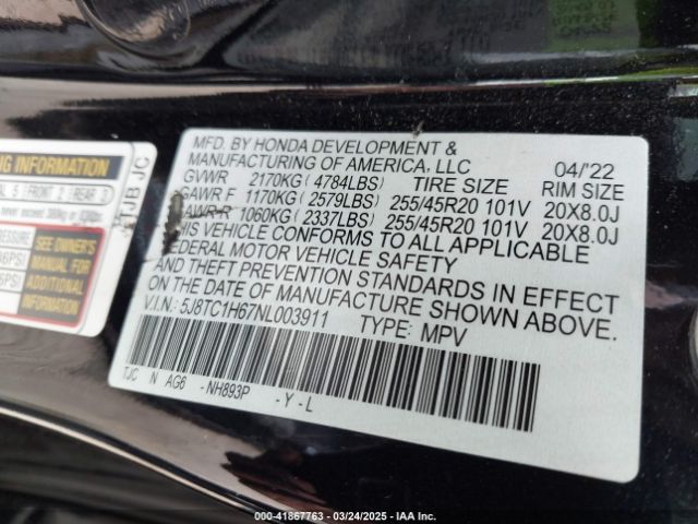 5J8TC1H67NL003911 Acura Rdx A-spec Package