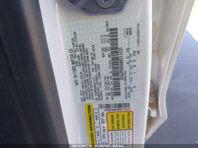 3FA6P0HD0KR215531 Ford FUSION SE