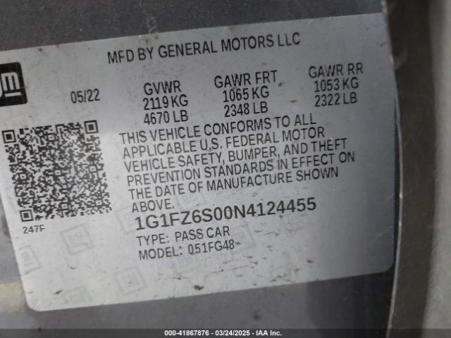 1G1FZ6S00N4124455 Chevrolet Bolt Euv Fwd Premier