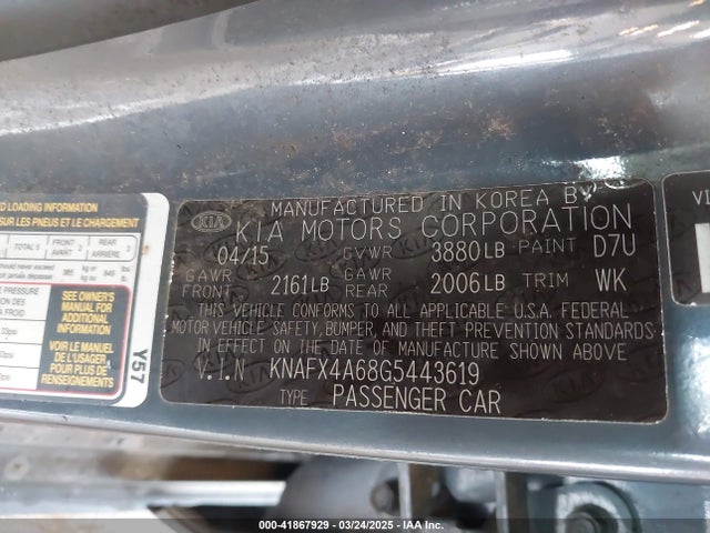 KNAFX4A68G5443619 KIA FORTE LX
