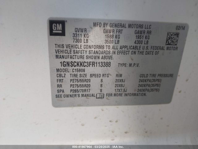 1GNSCKKC3FR113388 Chevrolet Suburban 1500 Ltz