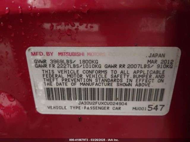 2012 MITSUBISHI LANCER JA32U2FUXCU024904 Photo 8