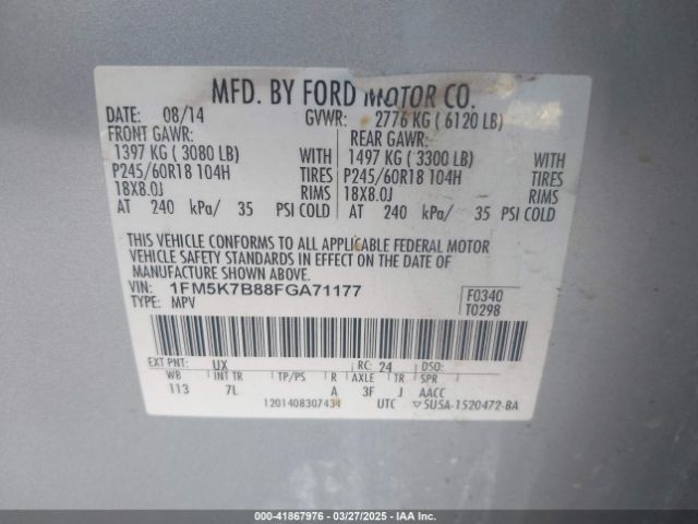 1FM5K7B88FGA71177 Ford Explorer