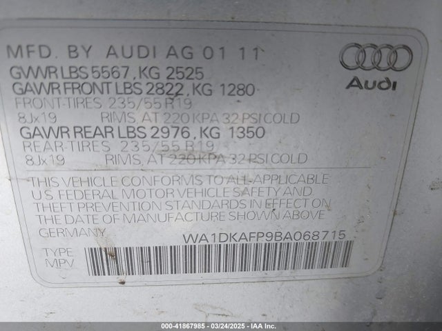 2011 AUDI Q5 WA1DKAFP9BA068715 Photo 8