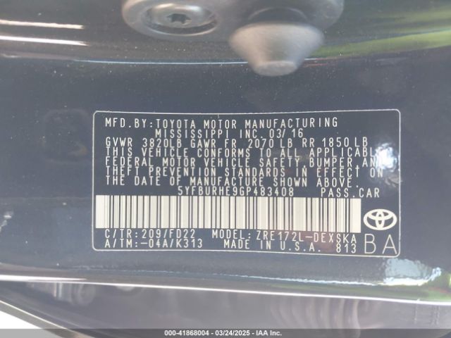 5YFBURHE9GP483408 Toyota Corolla S Plus